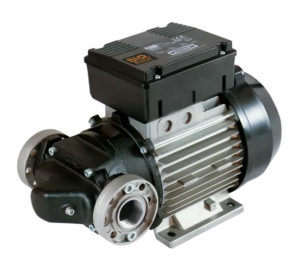 PIUSI E120 Bio selvansugende rotasjonsvingepumpe med integrert bypass-ventil og termisk motorvern, designet for effektiv overføring av biodiesel opptil B100 med en kapasitet på opptil 100 liter per minutt.