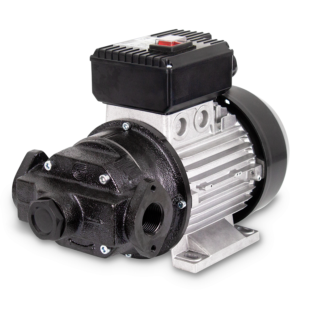 Gespasa AG-100 230 VAC selvansugende pumpe med selvjusterende blader, IP-55 beskyttelse, termisk beskyttelse og en kapasitet på 100 liter per minutt, designet for effektiv overføring av diesel i landbruks-, bygge- og industrisektoren.
