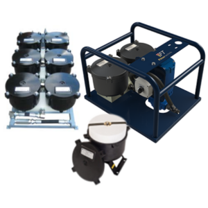 Filtertechnik Hippo Filter installert i et hydraulikksystem, designet for samtidig å fjerne vann og faste partikler ned til under 3 mikron fra ulike oljer og drivstoff, og dermed forlenge levetiden til maskineriet.