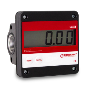 Gespasa MGE-110 elektronisk måler med aluminiumshus, tropikalisert elektronikk og høy presisjon ovalhjulsmekanisme, designet for nøyaktig måling av diesel og smøremidler med en flytrate på 5–110 l/min.​
