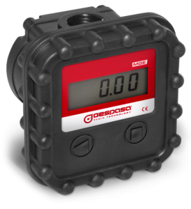 GESPASA MGE-40 digitalt flowmeter med bakgrunnsbelyst display, egnet for diesel, bensin og parafin.