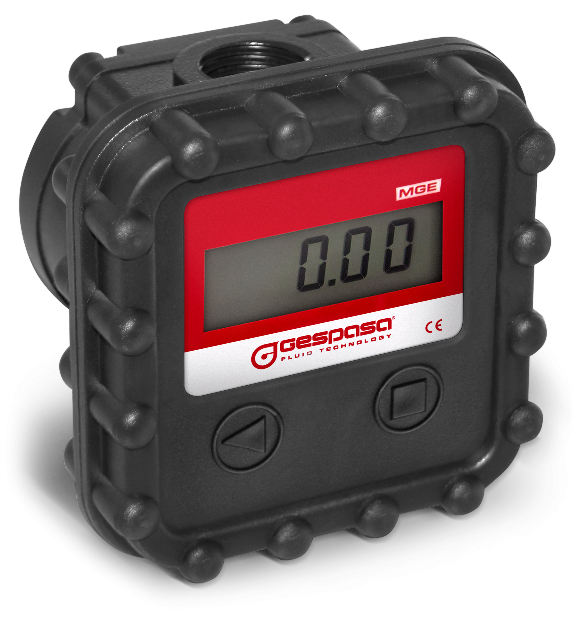 GESPASA MGE-40 digitalt flowmeter med bakgrunnsbelyst display, egnet for diesel, bensin og parafin.