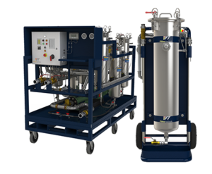 Filtertechnik Neptune Oil Dehydration Unit i drift, designet for å fjerne både fritt og bundet vann fra olje, med en kapasitet på opptil 100 liter per minutt.
