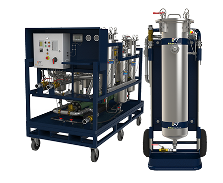 Filtertechnik Neptune Oil Dehydration Unit i drift, designet for å fjerne både fritt og bundet vann fra olje, med en kapasitet på opptil 100 liter per minutt.